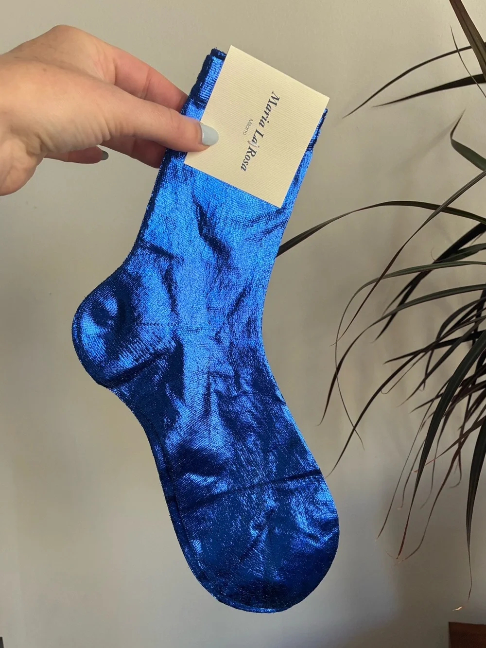 Maria La Rosa silk laminated socks cobalt blue NWT designer luxury